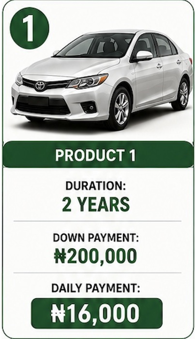 Product 1 car plan with a two-year term