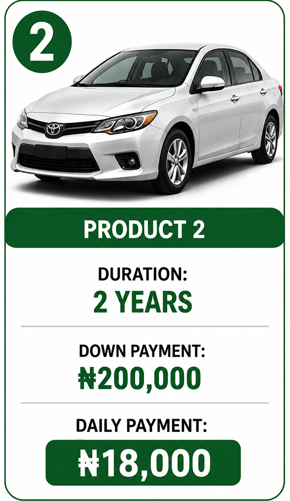 Product 2 car plan with a two-year term