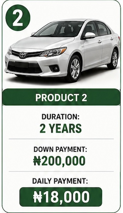Product 2 car plan with a two-year term